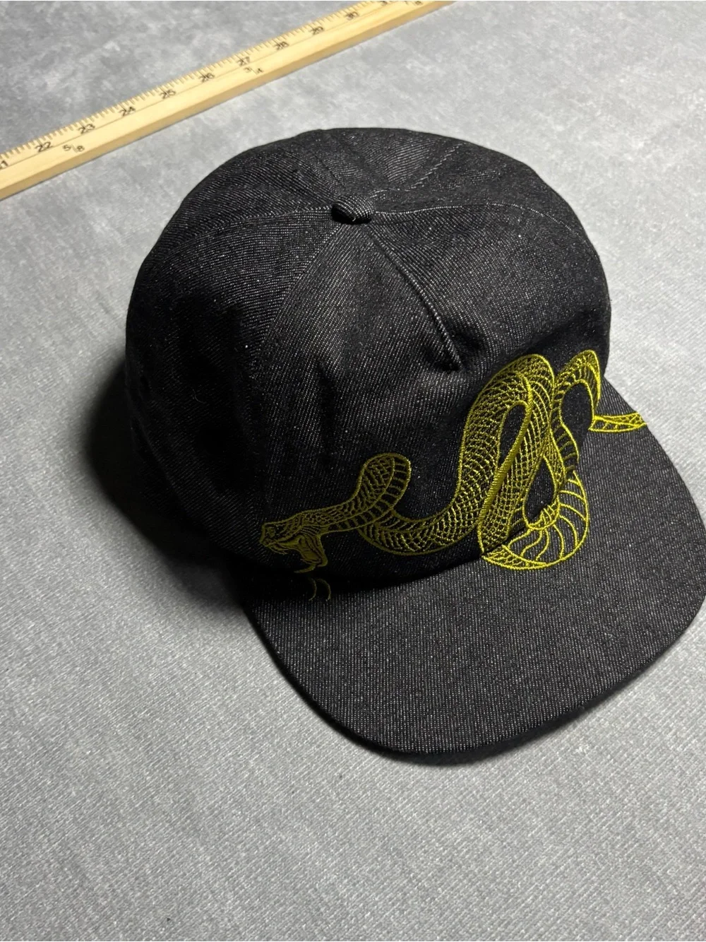 Urban Outfitters Snake Embroidered Snapback Hat Black Gold